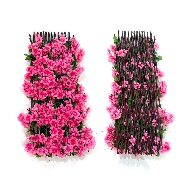 Artificial Cherry Blossom Expandable Fence, Faux Silk Flower Trellis Screen Panel, 190cm Trailing Vine for Garden, Balcony & Wedding Decor