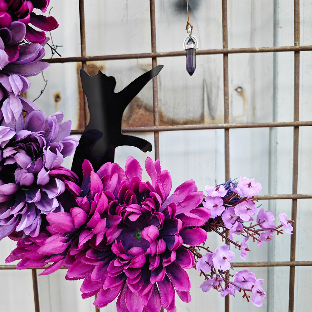 14 Inch Moon Cat Halloween Glowing Artificial Flower Rattan Wreath for Front Door, Bulk Wholesale