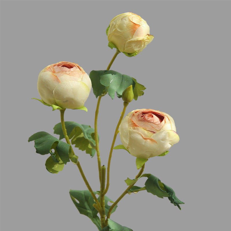 Artificial Tea Rose Bush with 3 Blooms, Silk-Like Fabric, 20" Tall, Modern Home Decor