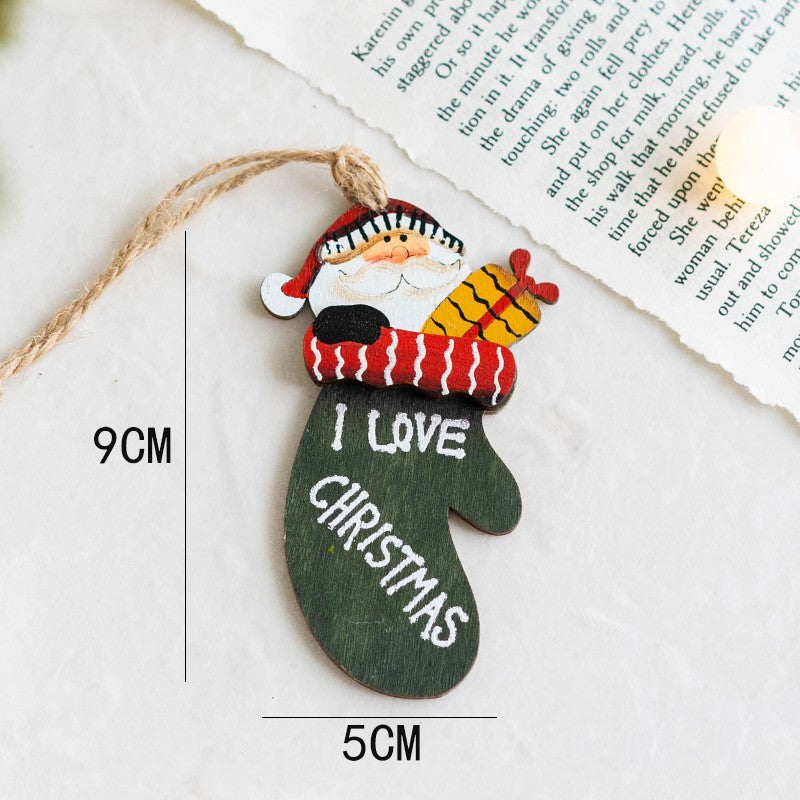 14 PCS Wooden Christmas Tree Hanging Ornaments with String, Bulk Holiday Party Decor
