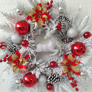 Artificial Christmas Wreaths with Elk, Cedar, Pinecones, Glitter Poinsettias – Holiday Front Door Wall Hanging Decoration, Bulk Wholesale