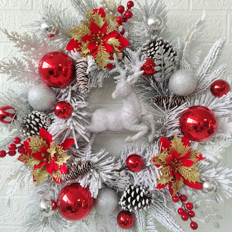 Artificial Christmas Wreaths with Elk, Cedar, Pinecones, Glitter Poinsettias – Holiday Front Door Wall Hanging Decoration, Bulk Wholesale