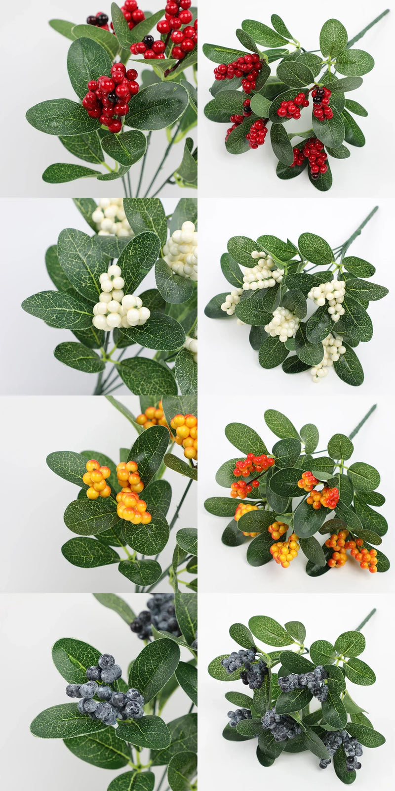 6 Pcs 10 Inch Artificial Holly Berry Bush Shrubs for Christmas Decorations