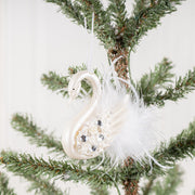 Simulated Feather Swan Christmas Hanging Ornaments with Diamond Accent, Bulk Set
