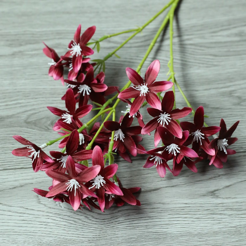 Artificial Star Orchid Bush, 3-Fork 6-Point Faux Silk Flower Stem, for Wedding, Home & Hotel Decor