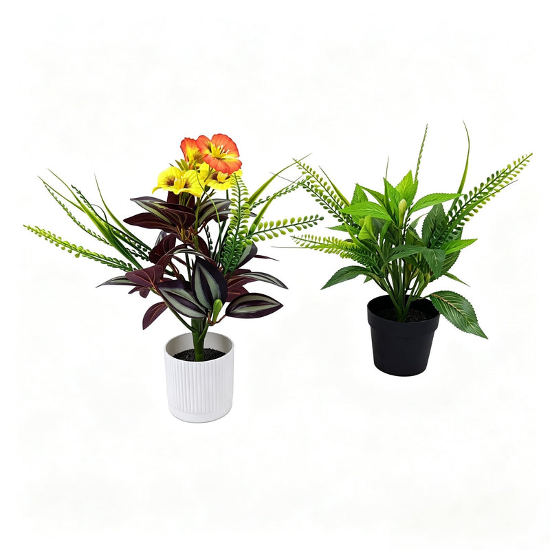 Artificial Devil's Ivy and Impatiens Bush, 11.5 Inches, Perfect for Office, Home Decor, and Events