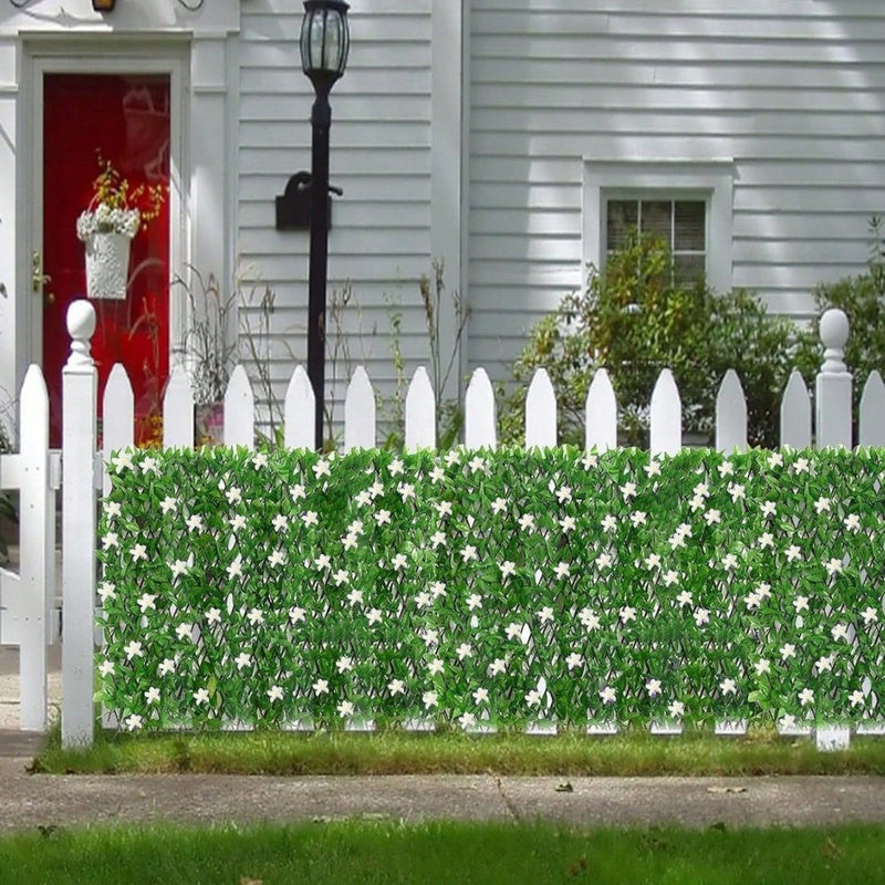 Expandable Artificial Violet Flower Fence Panel, Faux Silk Garden Privacy Screen for Patio, Balcony, Wedding & Home Decor