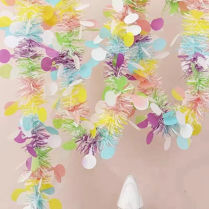 2-Pack Easter Macaron Color Circle Streamers (6.6ft/32.8ft) - Party School Classroom Decor