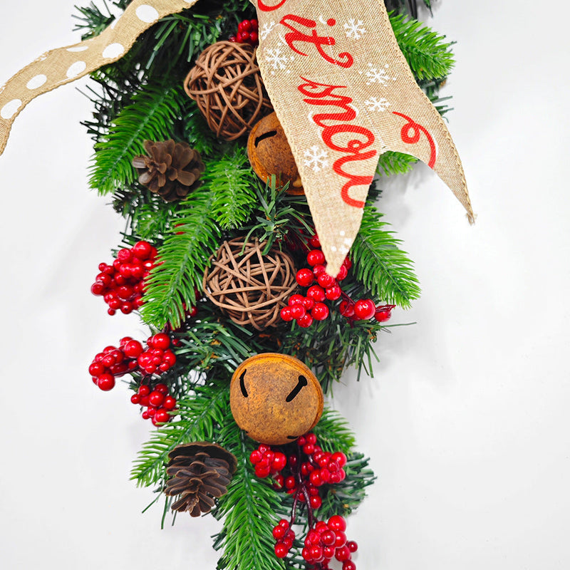 Christmas Garland Bulk 6 Pcs Artificial Pine Teardrop Swag with Berry Bell for Stairs Door Fireplace Decor