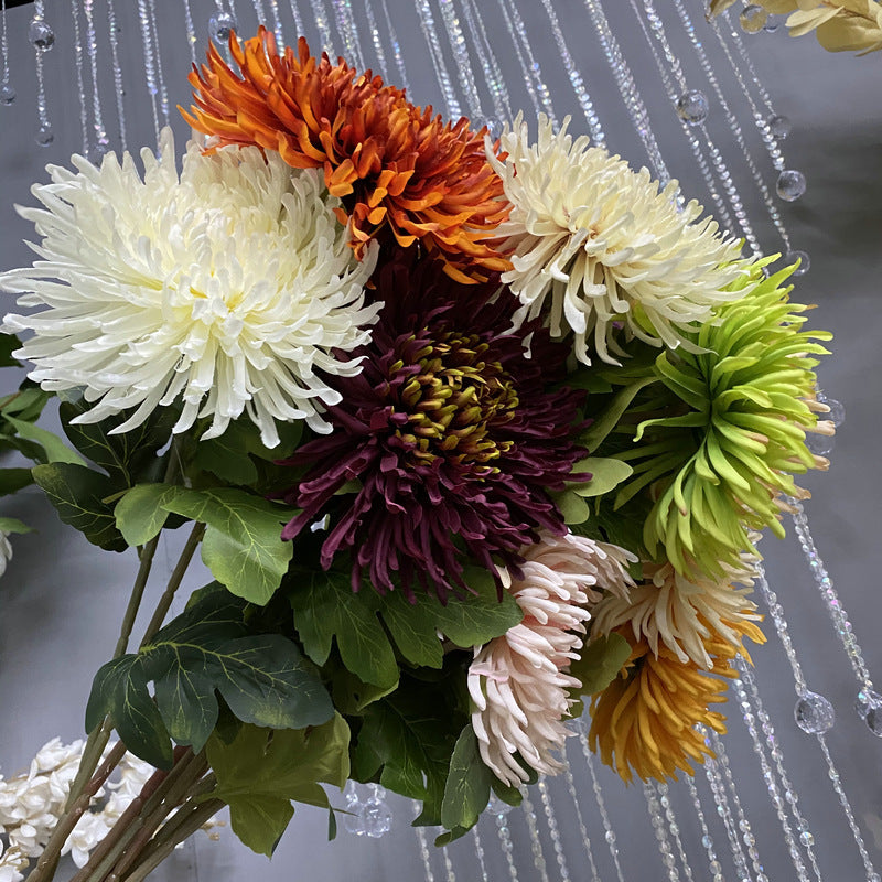 Single Stem Artificial Chrysanthemum, 29" Realistic Silk-Like Fabric Flower for Weddings & Home Decor, Dragon Claw Mum