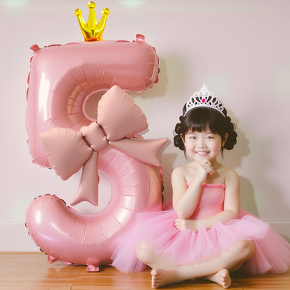 Pink Bow Number Balloons - 21 Inch Foil Balloons for Girls Birthday Decor Kids Outdoor Photo Props Party Scene Setup