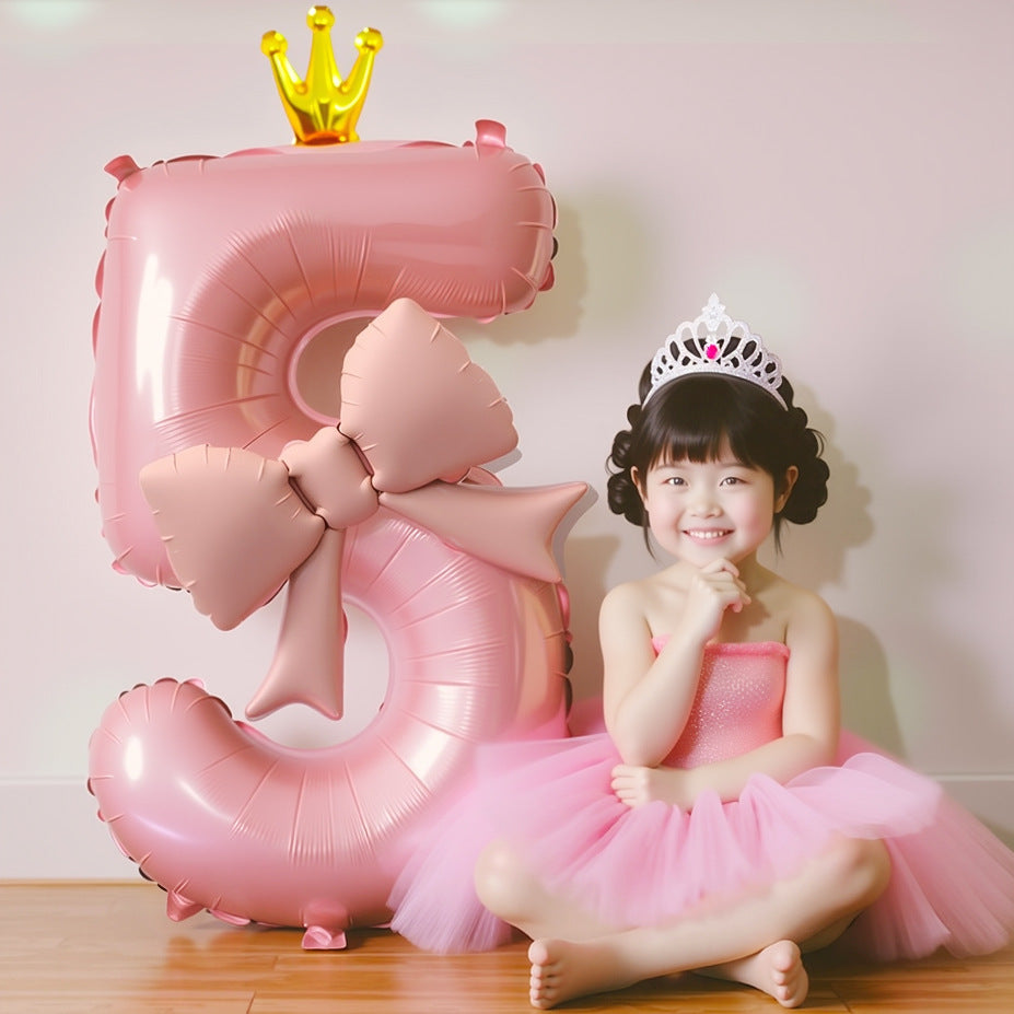 Pink Bow Number Balloons - 21 Inch Foil Balloons for Girls Birthday Decor Kids Outdoor Photo Props Party Scene Setup