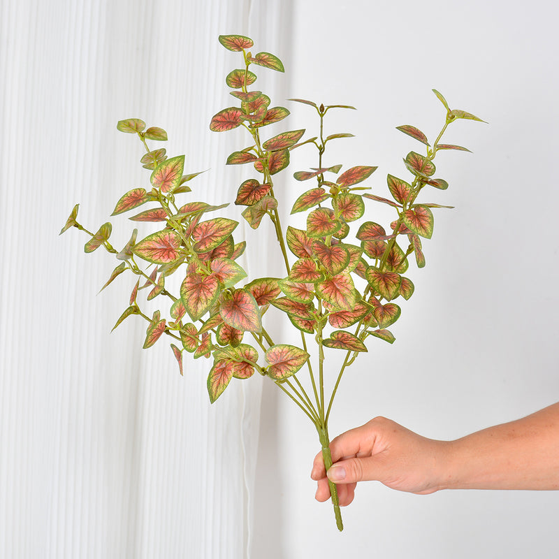 Artificial Caladium Leaf Bush, 7" Silk-Like Faux Greenery, Indoor Outdoor Decor