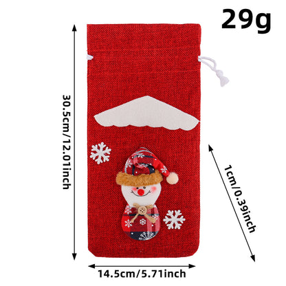Christmas Santa Burlap Wine Bottle Bag - 12” x 5.7” Festive Decor for Holiday Tables