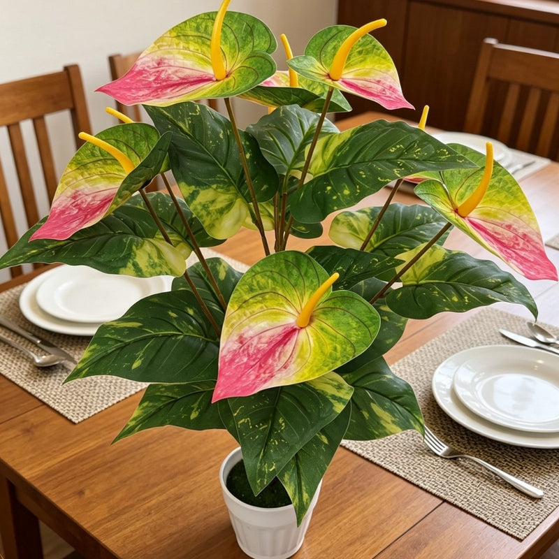 22" Artificial Anthurium Bush with 29 Blooms, PE/PVC Material, Indoor Décor for Home, Office, Wedding, and Events