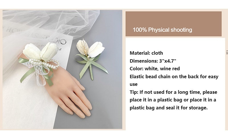 Romantic Marsala Artificial Velvet Tulips Wrist Corsage Bulk Quantity