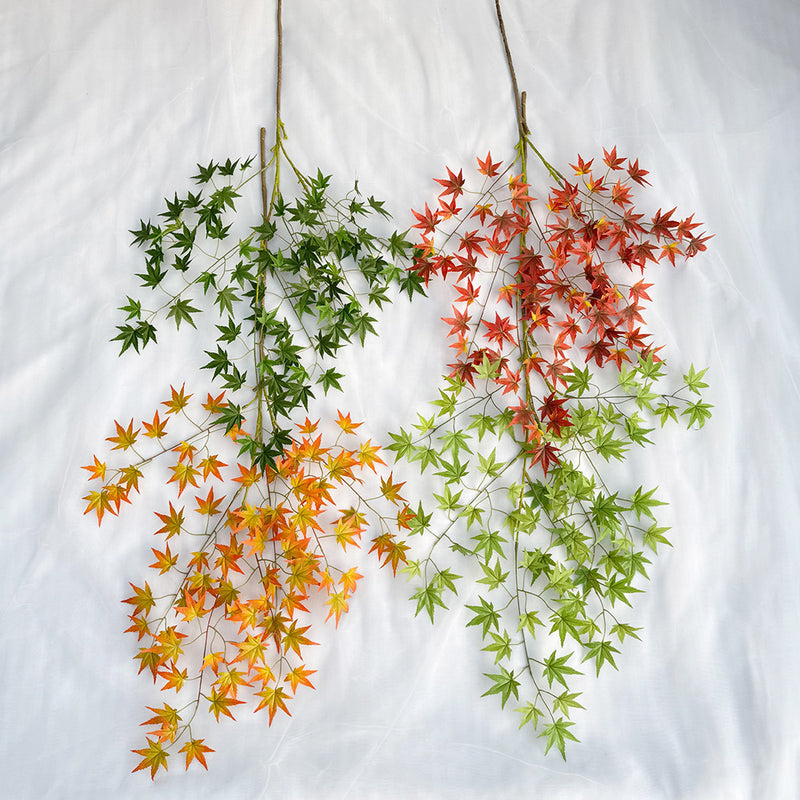Single Stem Faux Maple Leaf Branch, 43" Tall, Velvet Fabric, Modern Fall Decor for Weddings, Home, and Events