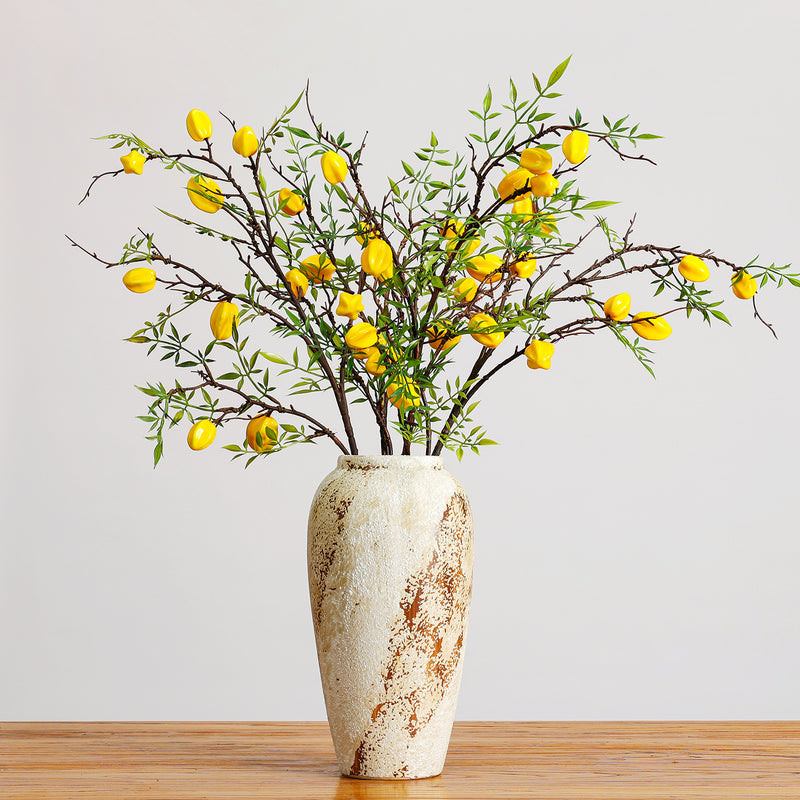 Artificial Starfruit Branch, Realistic Plastic Fruit & Leaves for Home Decor, Weddings & Events