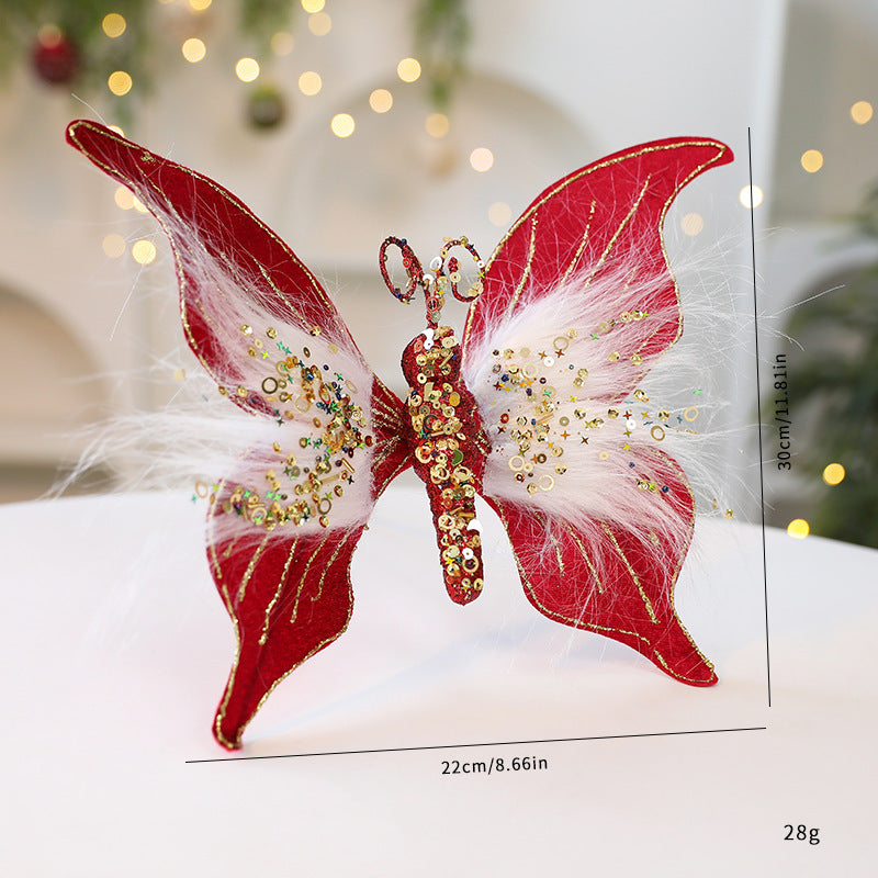 2 Pack Fabric Christmas Butterfly Decorations - DIY Holiday Scene Props