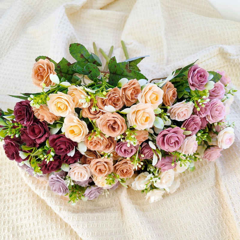 15-Bloom Faux Silk Rose Bouquet, 12" Tall, Perfect for Weddings, Home Decor, and Events