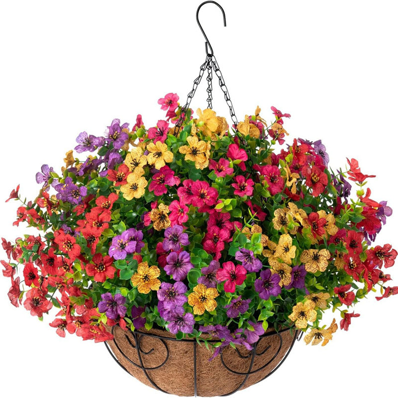 Premium Artificial Hanging Flower Basket UV-Resistant Silk Daisy Eucalyptus Outdoor Porch Patio Balcony Yard All-Weather 3D Pistil
