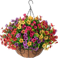 Premium Artificial Hanging Flower Basket UV-Resistant Silk Daisy Eucalyptus Outdoor Porch Patio Balcony Yard All-Weather 3D Pistil