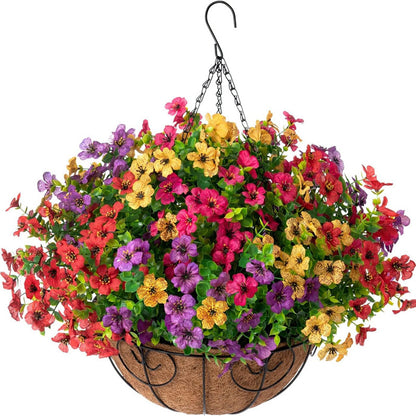 Premium Artificial Hanging Flower Basket UV-Resistant Silk Daisy Eucalyptus Outdoor Porch Patio Balcony Yard All-Weather 3D Pistil