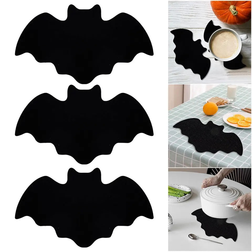 Halloween Felt Bat Placemats & Spider Web Coasters - 10-Piece Set Non-Slip Heat-Resistant Table Decor