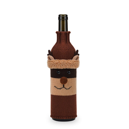 Christmas Knitted Wine Bottle Covers (Santa & Snowman) - 3.9-4.3" x 10.6-11.4" for Champagne/Holiday Party Decor