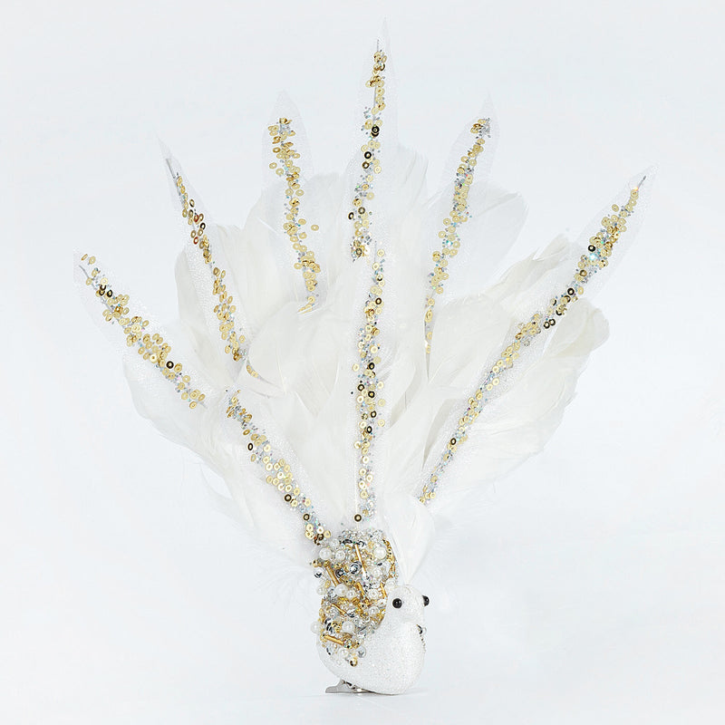 Simulated Peacock Christmas Hanging Ornaments Bulk Quantity Artificial Holiday Decor