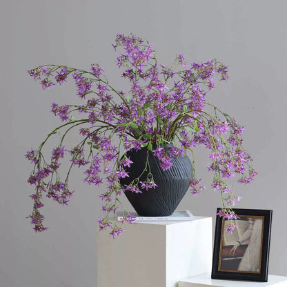 49.2 Inch Artificial Water Jasmine Flowers, Realistic Petals & Green Leaves, for Home Decor, Wedding, Garden, Party Decoration