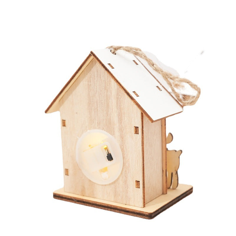 Mini Glow Cabin Christmas Hanging Ornaments with Santa, Snowman & Elk – Bulk Set for Xmas Tree Decorations