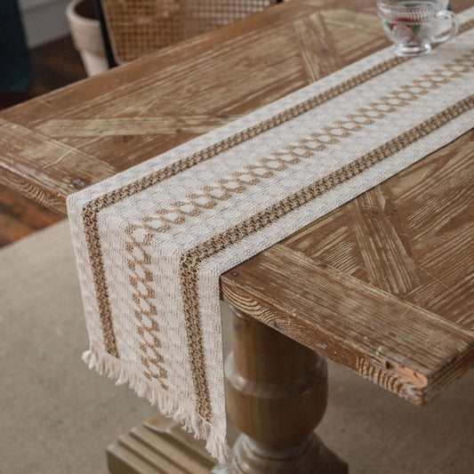 Bulk Boho Triple Stripe Table Runner with Tassels Farmhouse Home Decor Wholesale