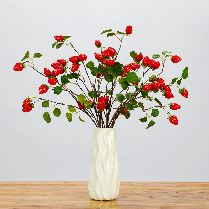 Single Stem Artificial Strawberry Fruit Branch, 72cm (28"), Foam Material, 8 Blooms, Red or Pink, Home & Commercial Decor