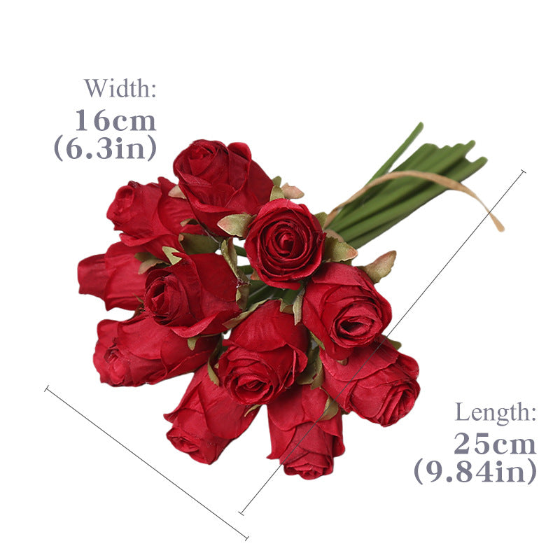 12-Bloom Artificial Rose Bouquet, Silk-Like Fabric, 10" Height, Perfect for Weddings, Events, and Home Decor
