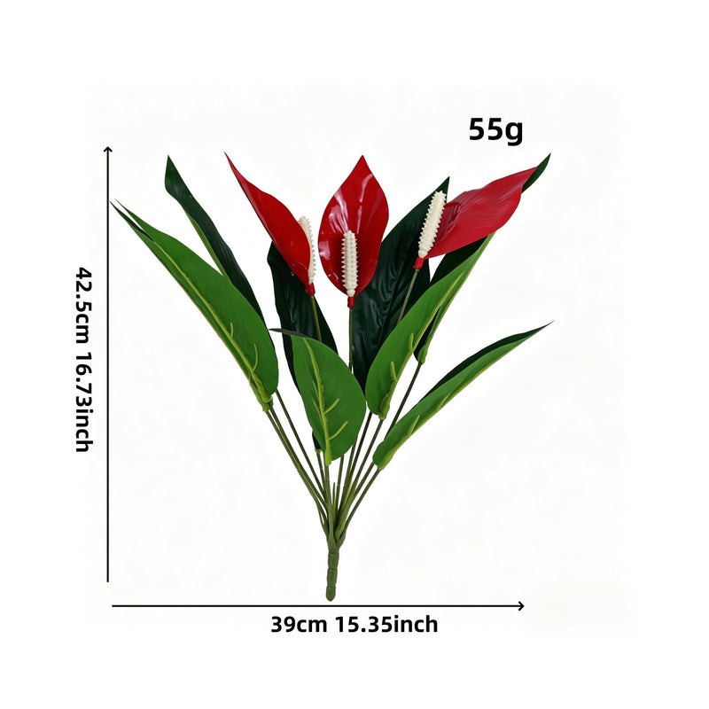 Artificial Anthurium Plant, 12-Bloom Bush, 17" Tall, PE/PVC Material, Indoor Decor for Home, Office, Events