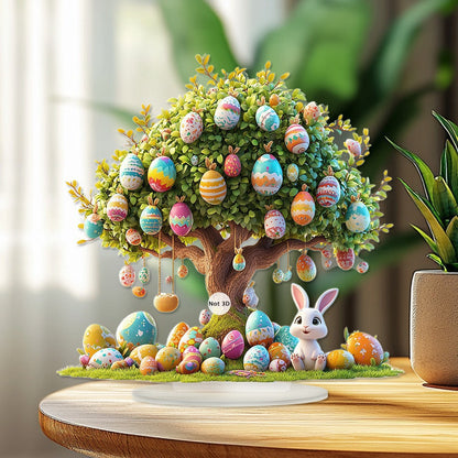Easter Egg Tree & Bunny Tabletop Decor - 10.04"x9.84" 2D Acrylic Easter Decoration for Living Room Entryway