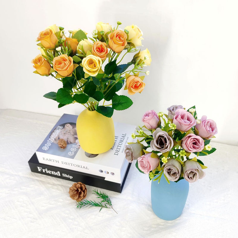 10-Bloom Artificial Rose Bush, 12" Tall, Modern Style for Home Decor, Wedding Arrangements, and Events