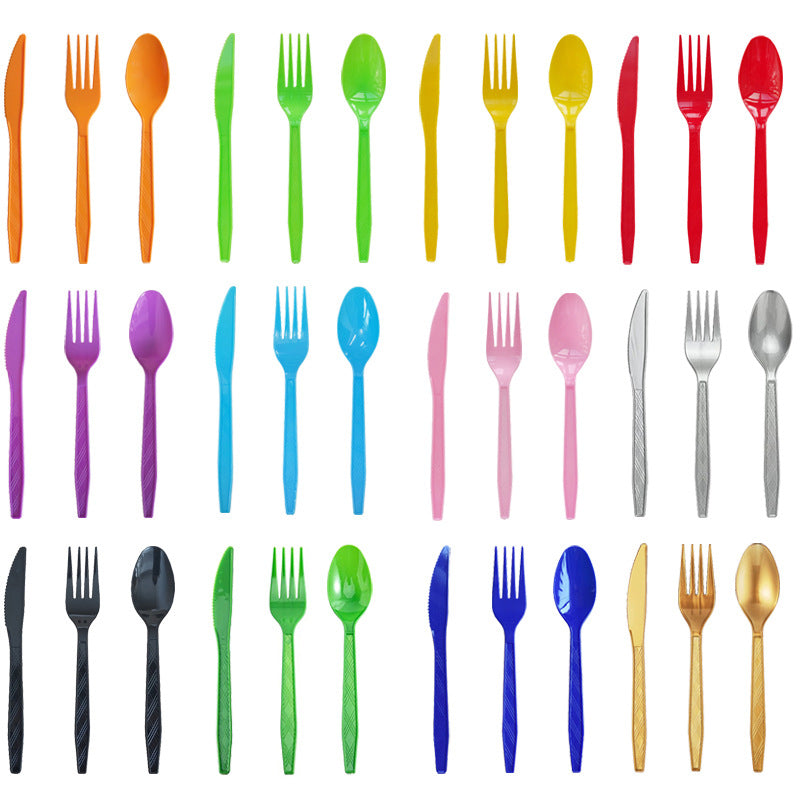 Bulk 60 Pcs Disposable Tableware Set Plastic Colored Knives Forks Spoons Set Wholesale