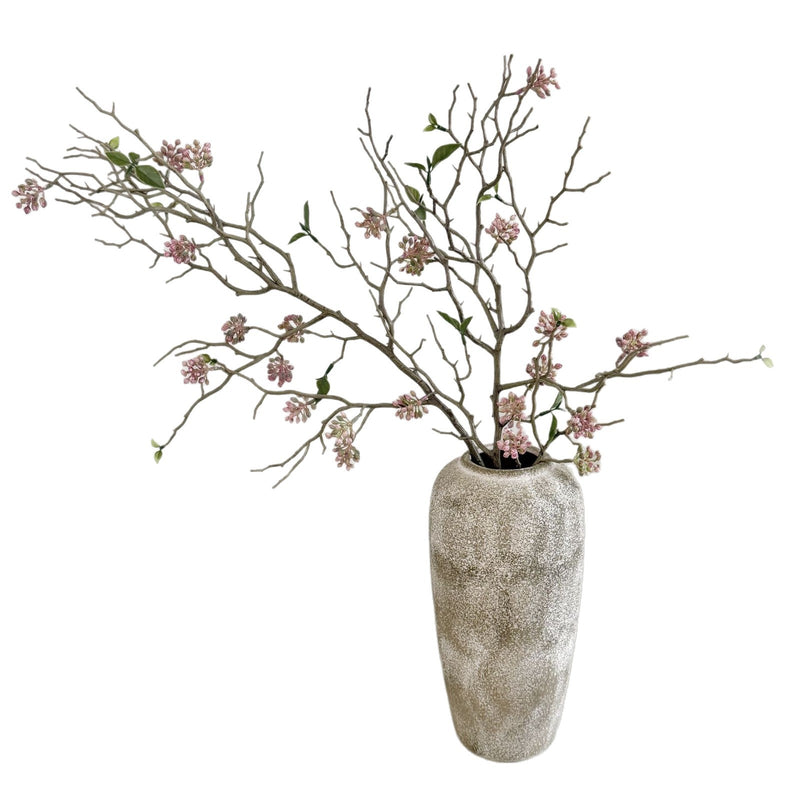Dry Soft Rubber Fruit Artificial Flower, Single Stem with 12 Blooms, 31", Plastic, Pink or Purple, Indoor/Outdoor Decor