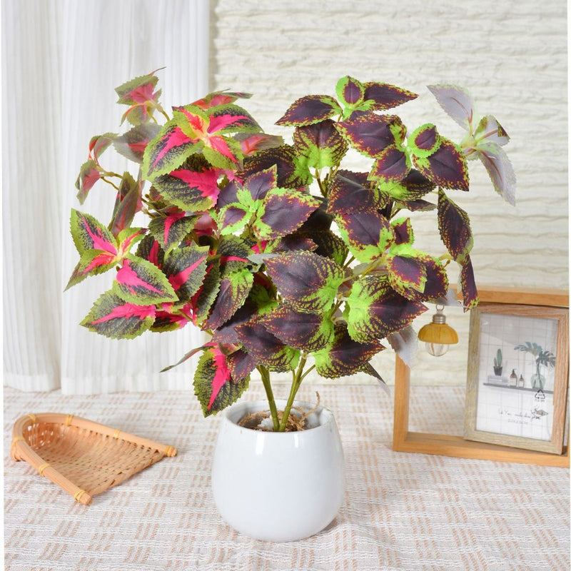 Artificial Coleus Leaf Bush, 18" Height, Silk-Like Fabric, Perfect for Indoor Decor, Wedding & Event Styling