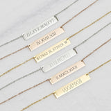 Personalized Dainty Rectangle Bar Necklace - Custom Engraved Minimalist Collarbone Chain