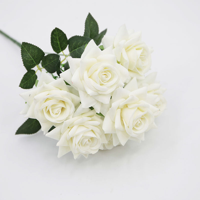 15" Artificial Rose Bush with 7 Blooms, Silk-Like Fabric Floral Stems for Home Decor, Weddings & Events