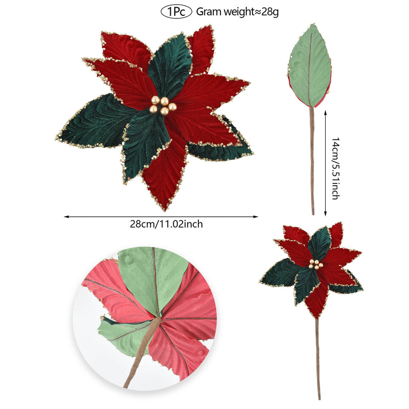 Single Stem Faux Silk Poinsettia, 11 Inches, Perfect for Holiday Decor