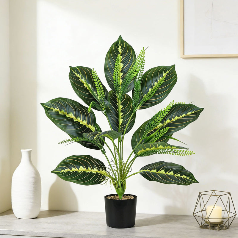 Artificial Palm Leaf Bush, 21" Tropical Areca Palm and Traveler's Palm Faux Plant for Home, Office, Wedding Decor
