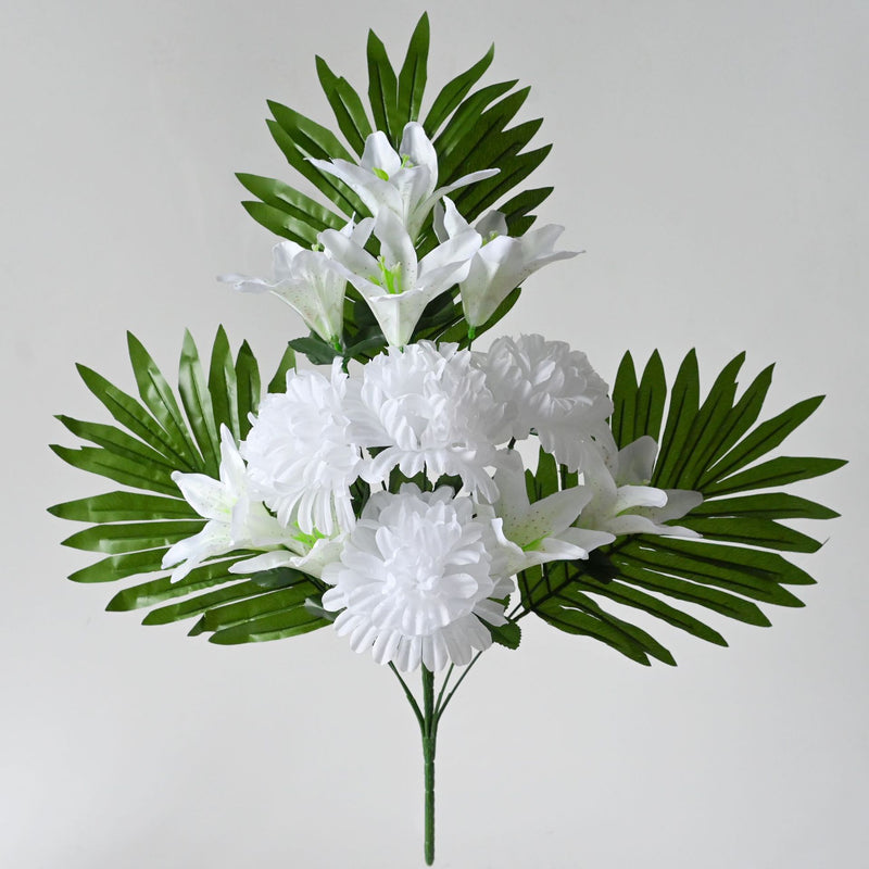12-Bloom Artificial Lily & Chrysanthemum Bush, 22" Realistic Faux Flowers for Outdoor Commercial Decor, Weddings & Events