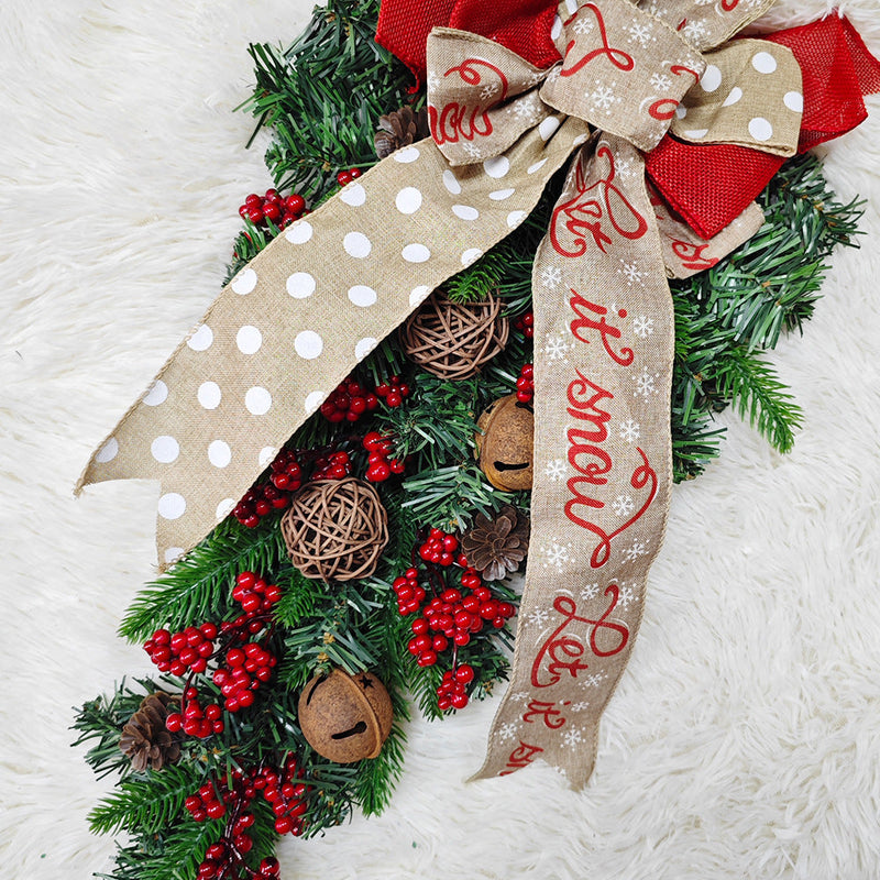 Christmas Garland Bulk 6 Pcs Artificial Pine Teardrop Swag with Berry Bell for Stairs Door Fireplace Decor