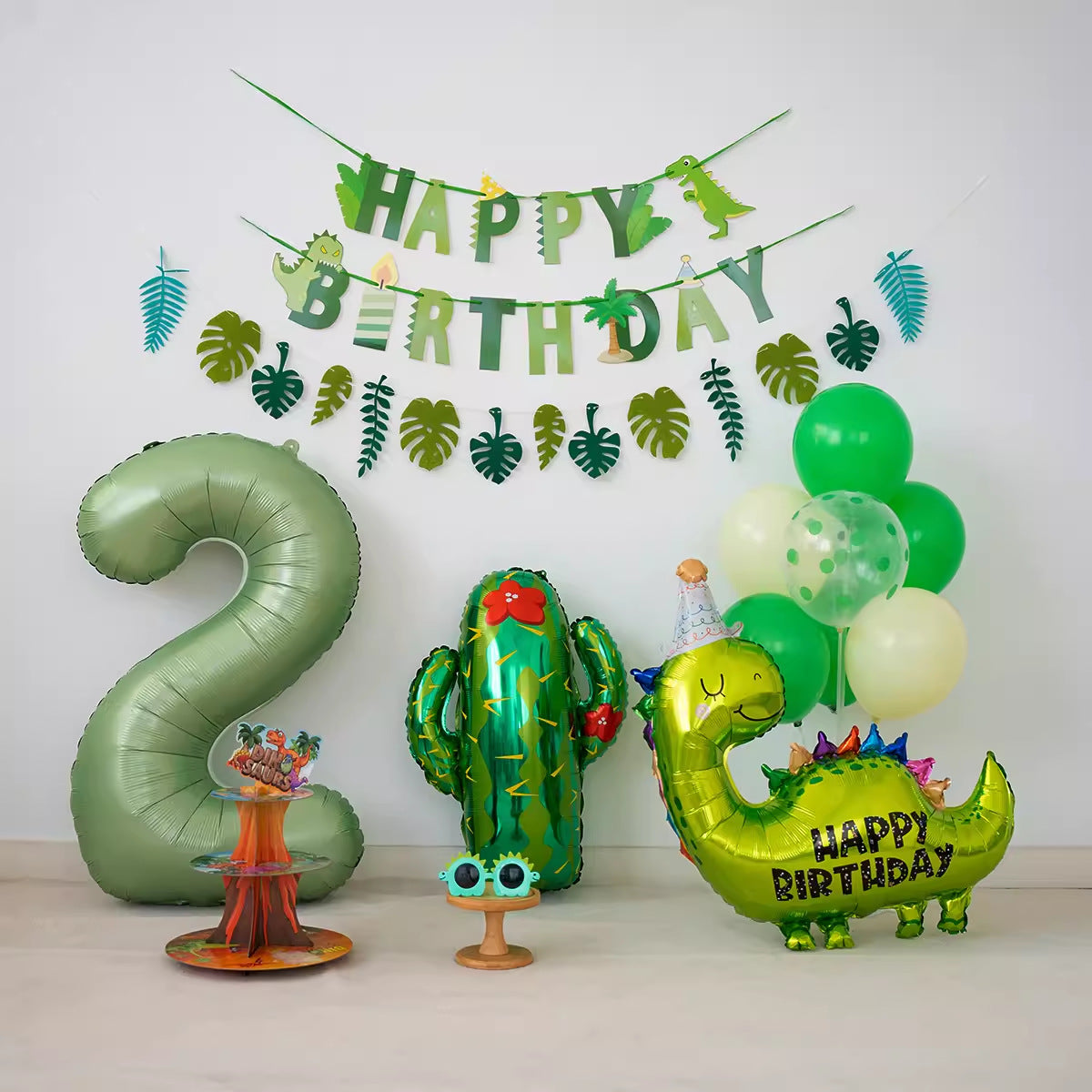 Dinosaur Birthday Party Decoration Set - Green Themed Balloons Banners & Props for Kids’ Birthday Photo Backdrop for Toddler Boy & Girl