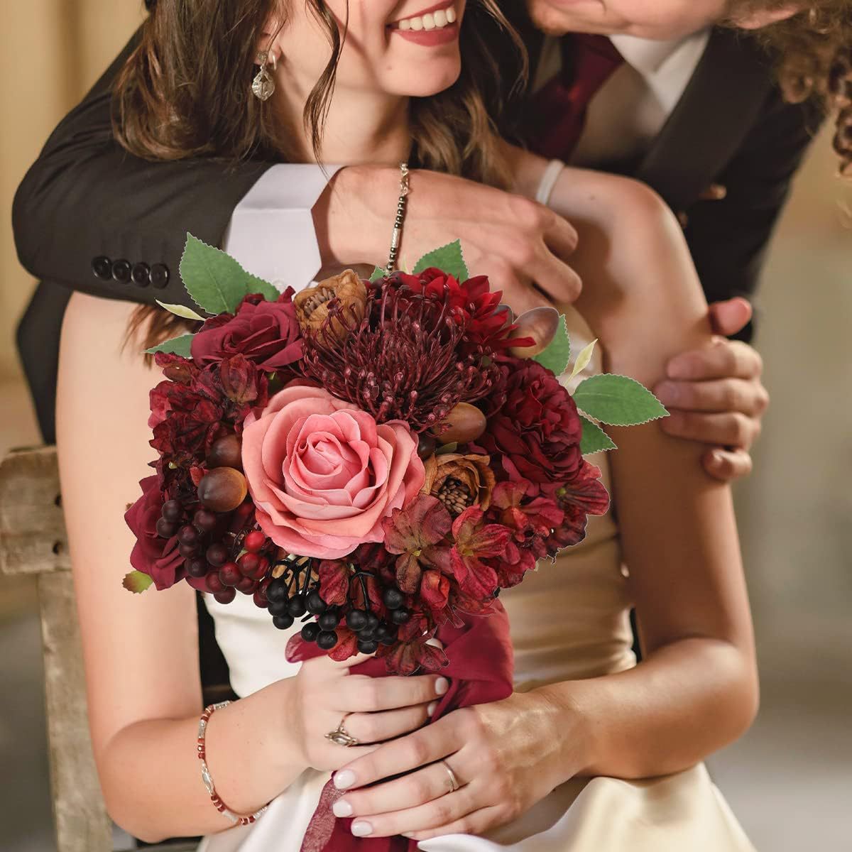 Wedding Backdrop Floral Arrangement Kit Silk Rose Dahlia Combo Adjustable Stems UV Fade Resistant Event Decor