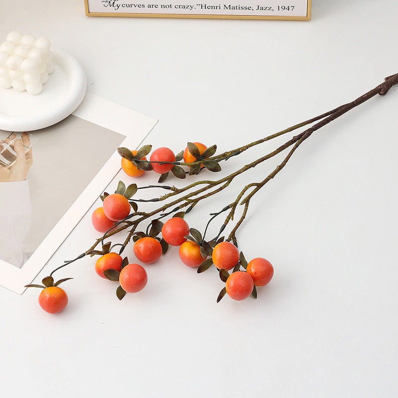 Artificial Mini Persimmon Bush with 14 Blooms, 28" Long Faux Foam Fruit Stems for Home Decor, Weddings & Events